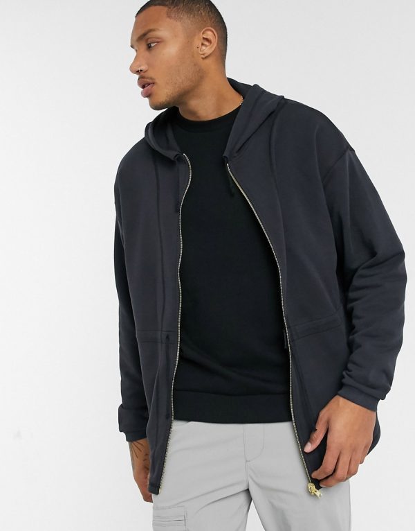ASOS DESIGN oversized zip up hoodie with heavy wash & seam detailing ...