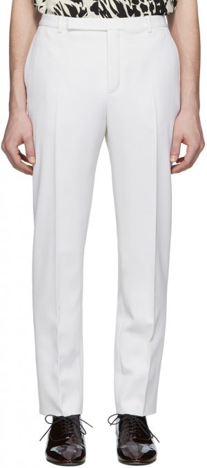 Saint Laurent White Wool Tapered Trousers | The Fashionisto