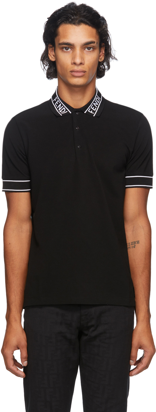 Fendi Black Logo Collar Polo | The Fashionisto