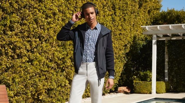 Front and center, Malik Lindo sports a look from German brand BOSS.