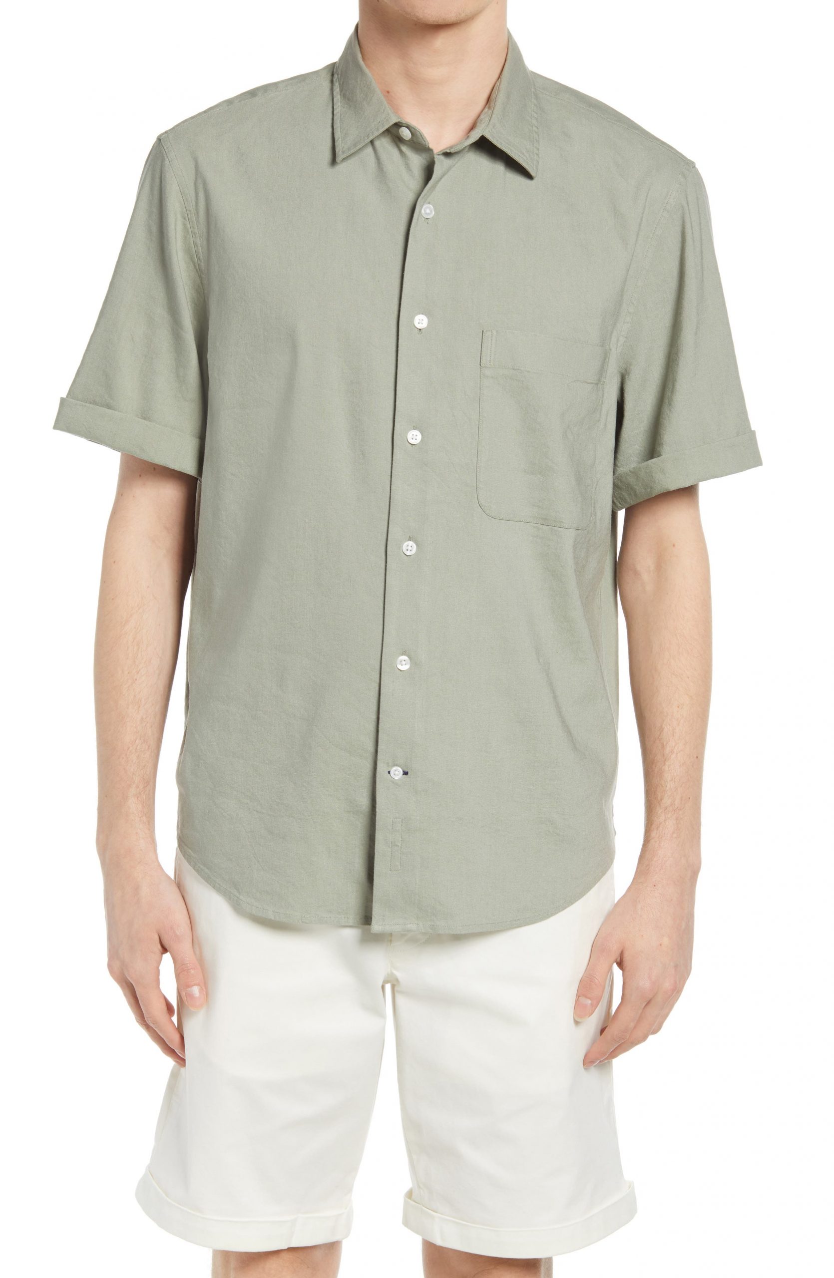 Men’s Club Monaco Short Sleeve Linen Blend Button-Up Shirt, Size Small ...