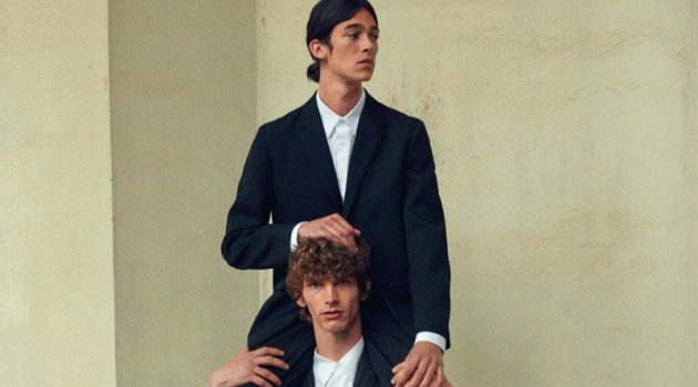 Models Erik Van Gils and Matthias El Koulali suit up for Mytheresa's pre-fall 2021 men's campaign.