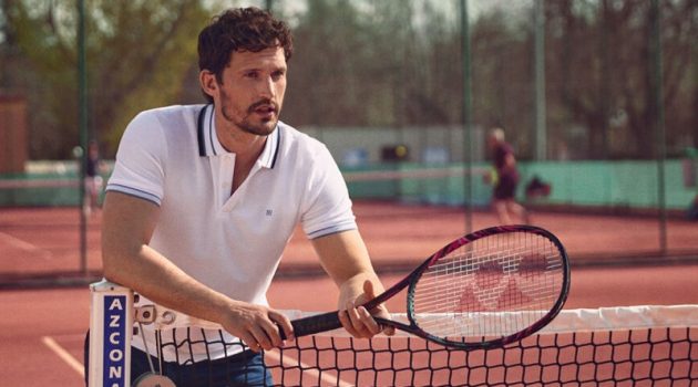 British model Sam Webb wears a polo shirt from Pedro del Hierro.