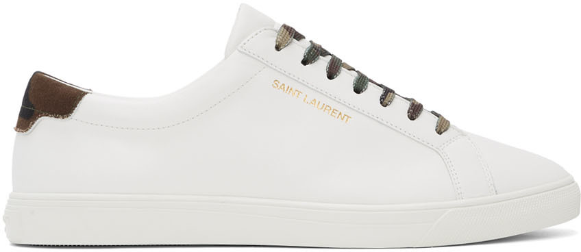 Saint Laurent White Camo Andy Sneakers | The Fashionisto
