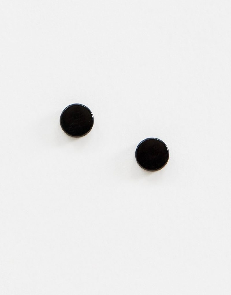 ASOS DESIGN 15mm slim plug earrings in black | The Fashionisto