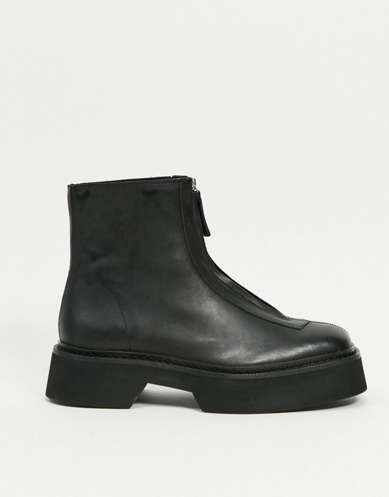 ASOS DESIGN chelsea boot in black leather with front zip detail on ...