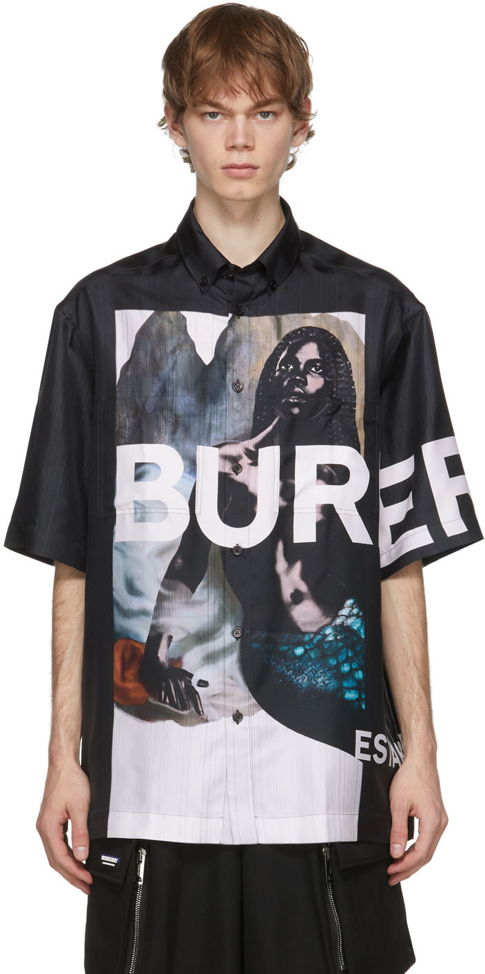 Burberry Black Silk Mermaid Print Short Sleeve Shirt | The Fashionisto