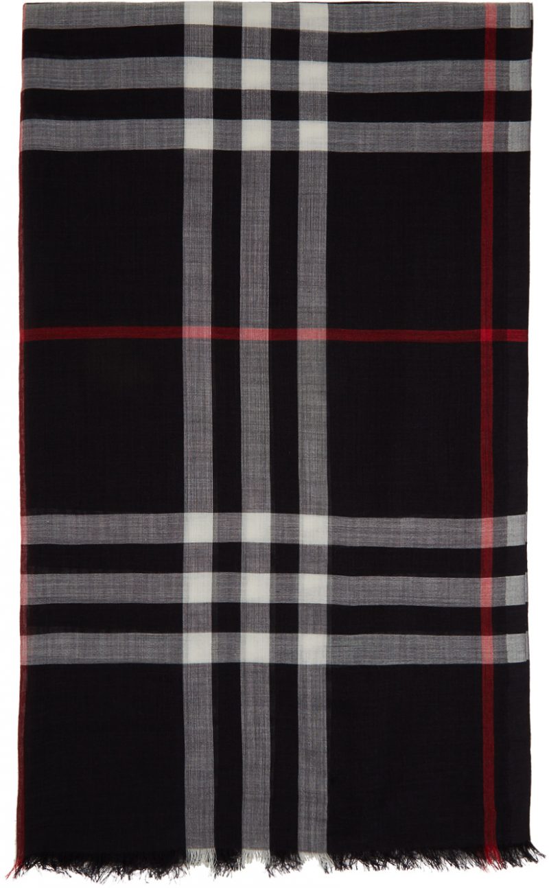 Burberry Navy Gauze Giant Check Scarf | The Fashionisto