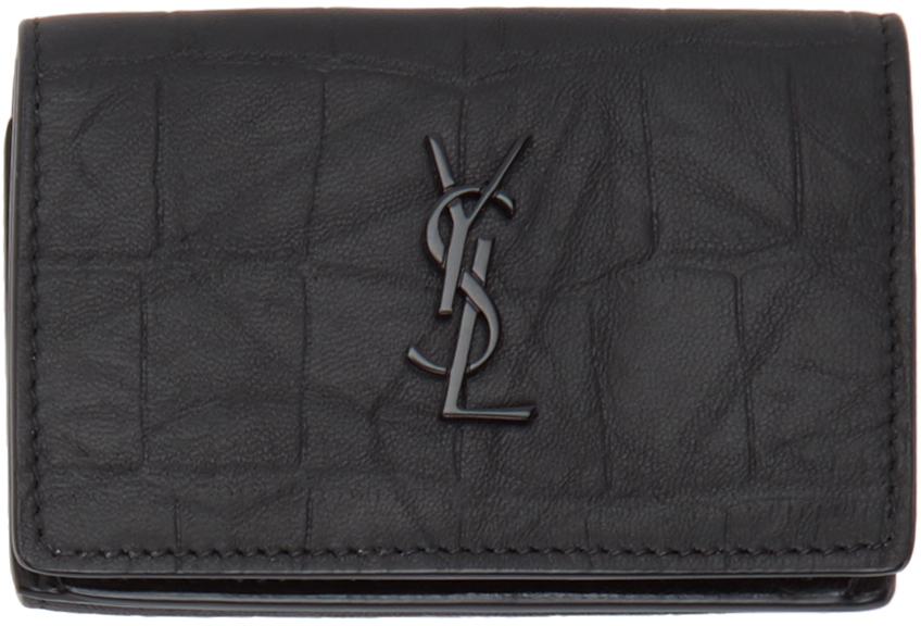 Saint Laurent Black Croc Monogramme Wallet | The Fashionisto