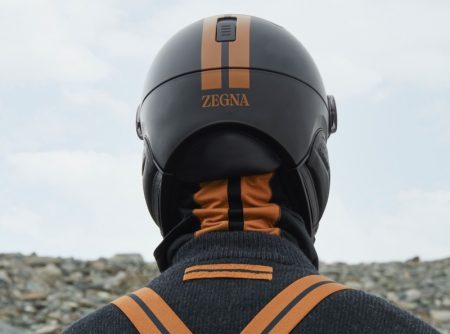 Zegna joins creative forces with KASK to reimagine its Piuma-R ski helmet with the new Zegna logo.