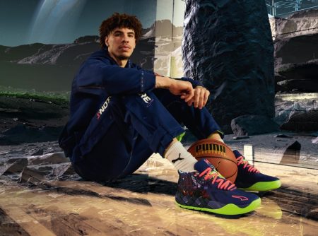 LaMelo Ball Sitting PUMA MB.01 Galaxy Sneakers Campaign 2022