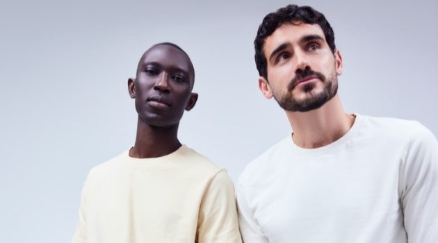 Models Armando Cabral and Arthur Kulkov wear casual wardrobe staples from Onia.