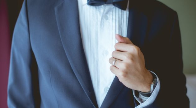 Groom Wearing Wedding Band Suit