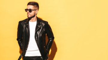 Man Leather Biker Jacket Sunglasses