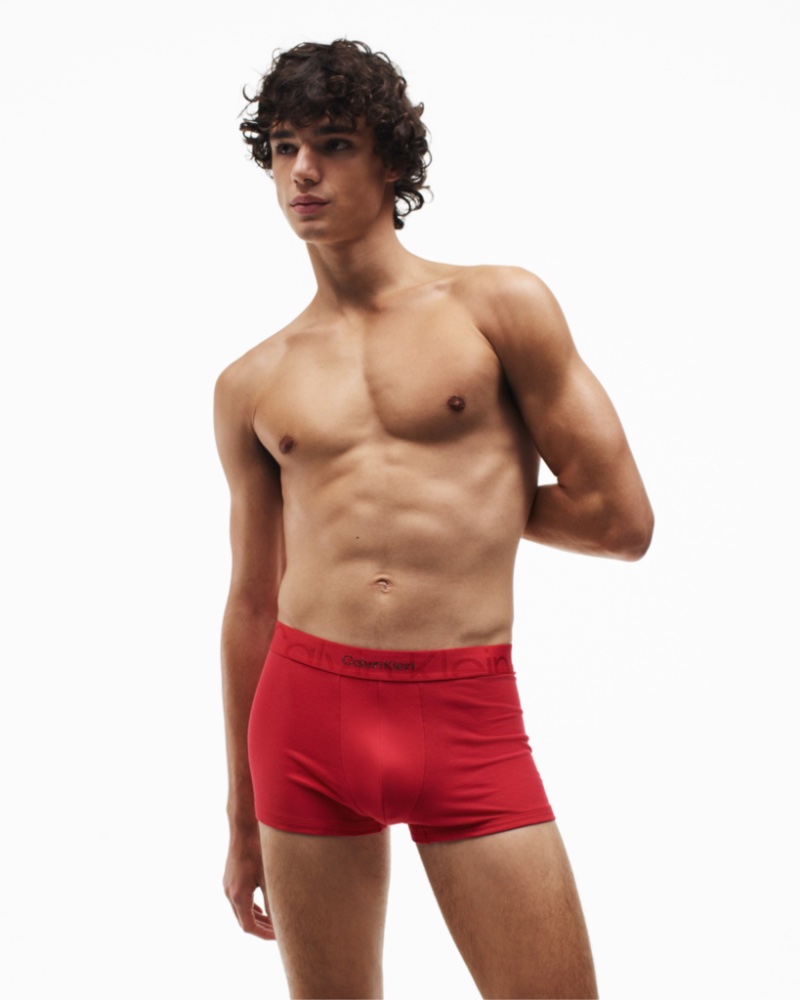 Calvin Klein Embossed Icon Cotton Stretch Trunks, Red, S