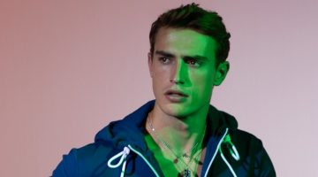 Sporty in a blue hoodie and track pants, Alex Verloop fronts Bikkembergs' spring-summer 2023 campaign.