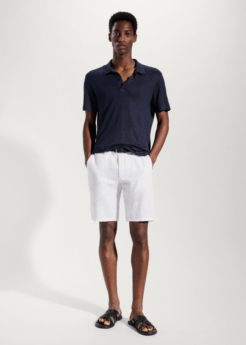 Men’s linen shorts with pleats - Black Ficus Linen Clothing