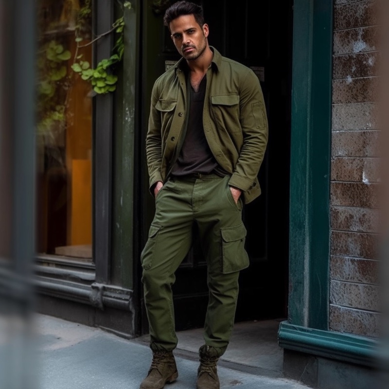 Male Model Cargo Pants Military Inspired Look Boots