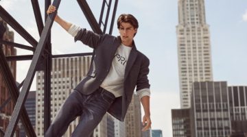 Sporting jeans with a sports coat, Corrado Martini fronts Esprit's fall 2023 campaign.