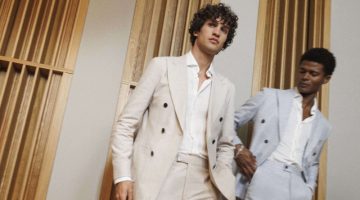 Models Francisco Henriques and O'Shea Robertson don REISS' double-breasted suiting.