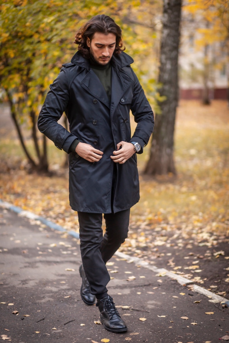 black trench coat with hood