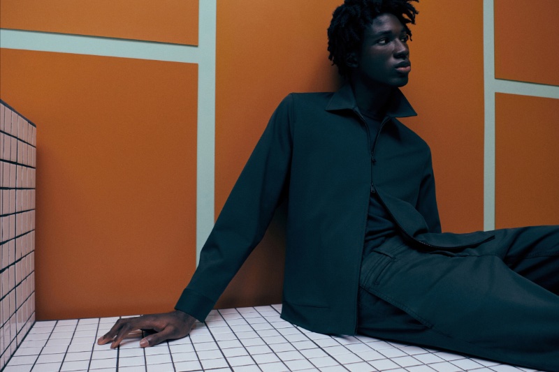 Duncan Addo wears a monochromatic look from Massimo Dutti's pre-fall 2023 collection.