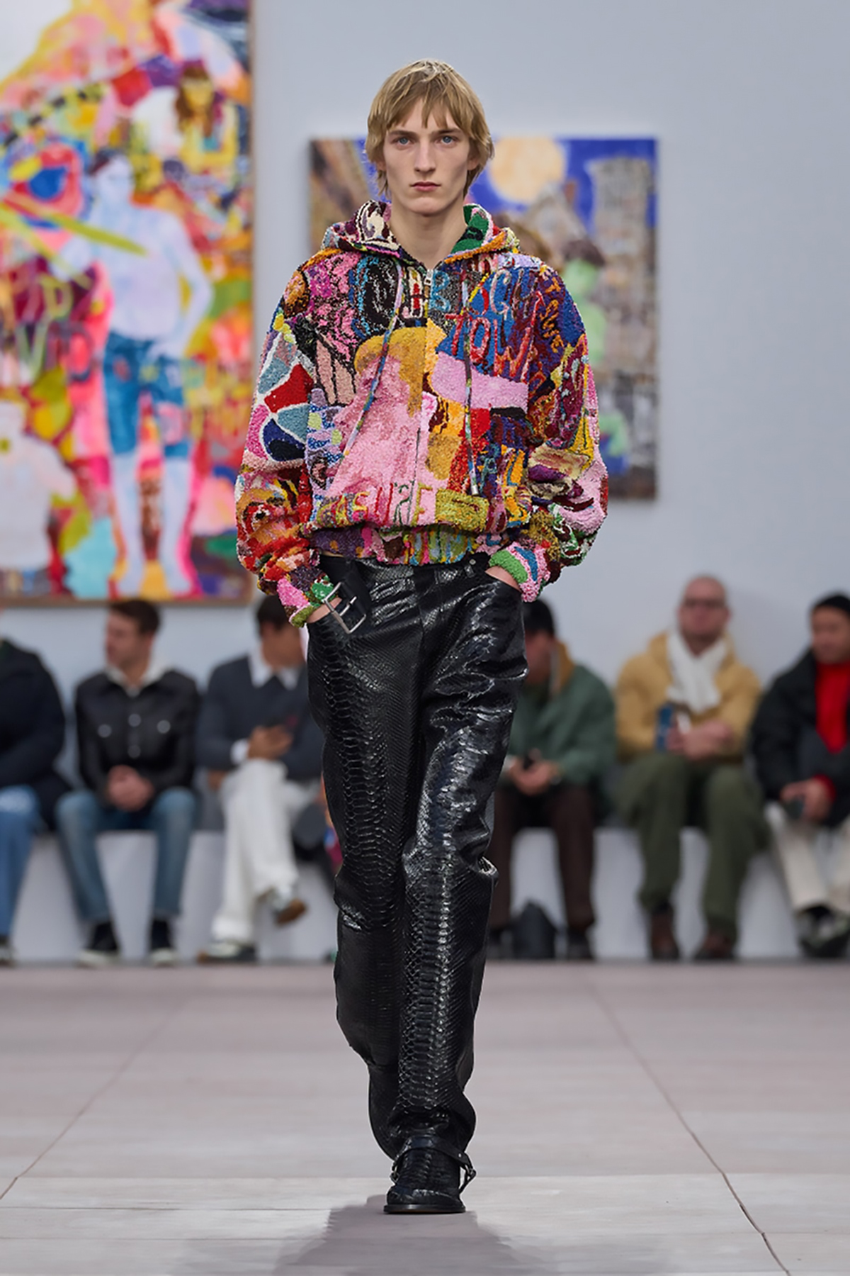 LOEWE Fall 2024: Artful Collages with Leather, Bows & Knits