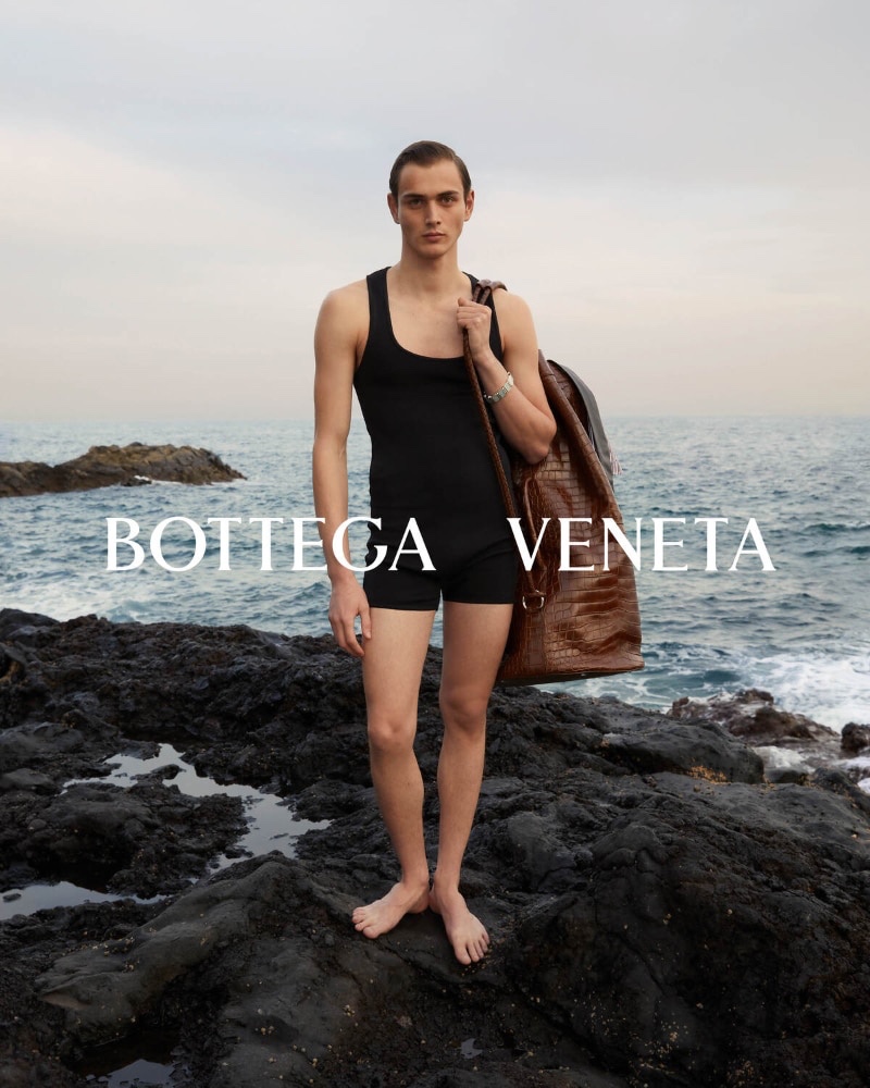 Pasquale Nappi sports swimwear for the Bottega Veneta 2024 Summer Solstice campaign. 