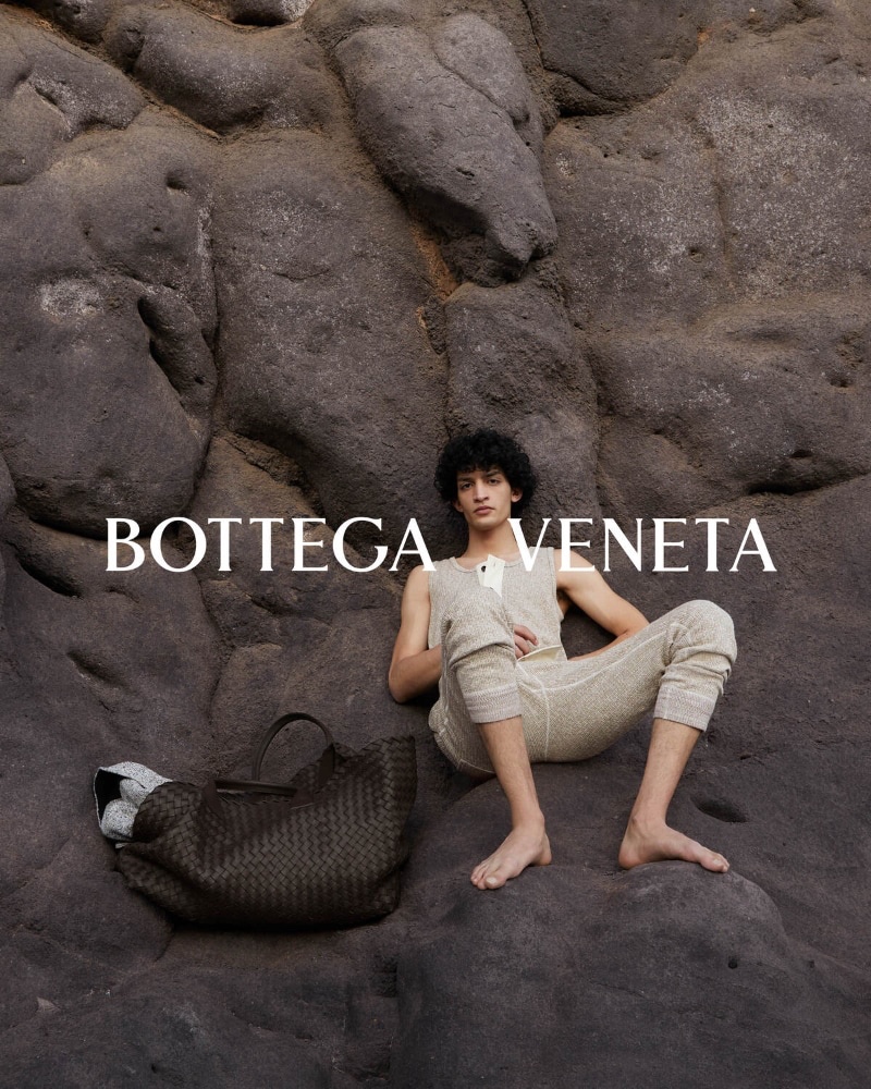 Model Haroon Sherzad appears in the Bottega Veneta 2024 Summer Solstice campaign.