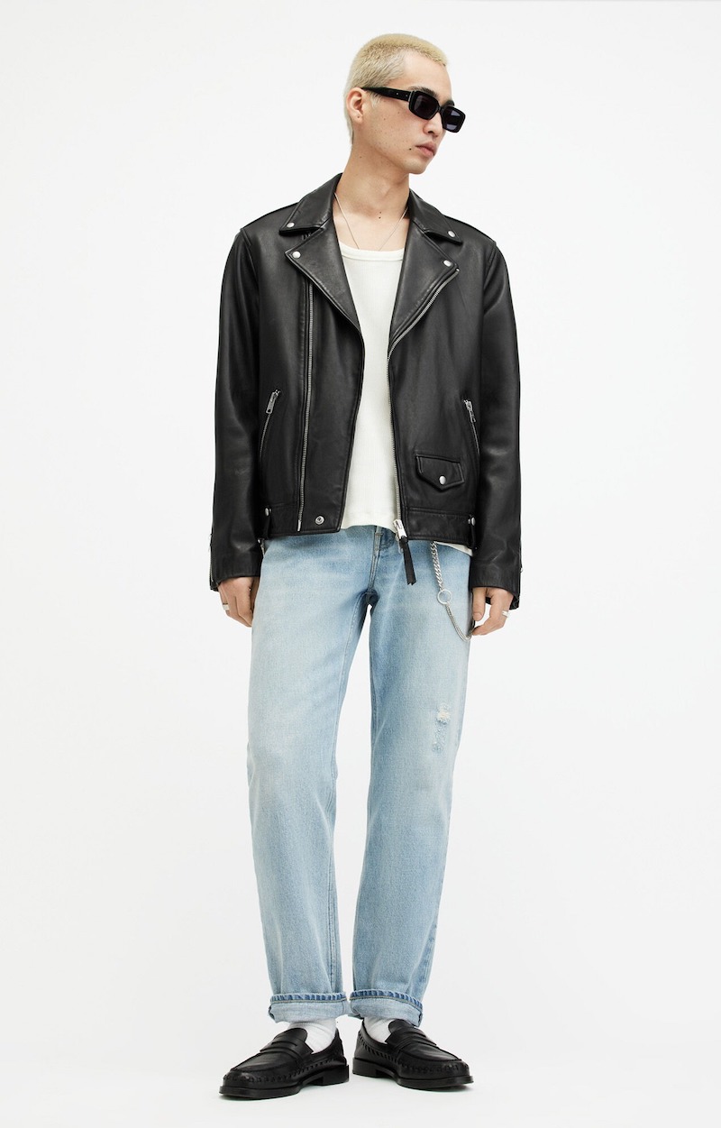 Casual Outfit Leather Biker Jacket Jeans AllSaints