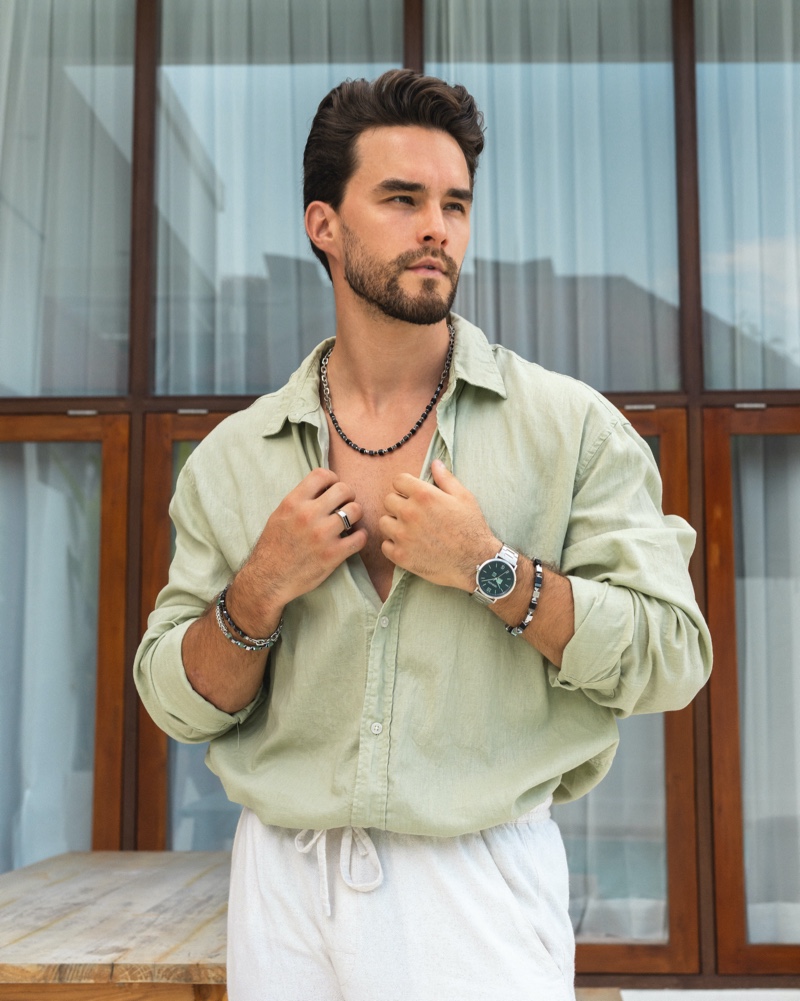 Ivan embraces relaxed style, accessorizing with Coeur de Lion jewelry. 
