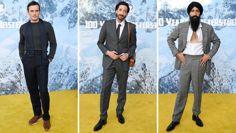 Dressed in Dunhill, Rupert Friend, Adrien Brody, and Waris Ahluwalia wear shades of gray.