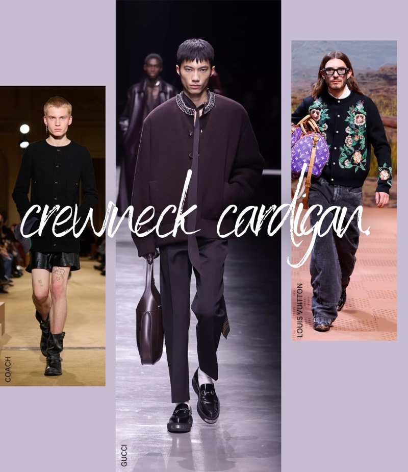 Men's Fall 2024 Fashion Trend Crewneck Cardigan