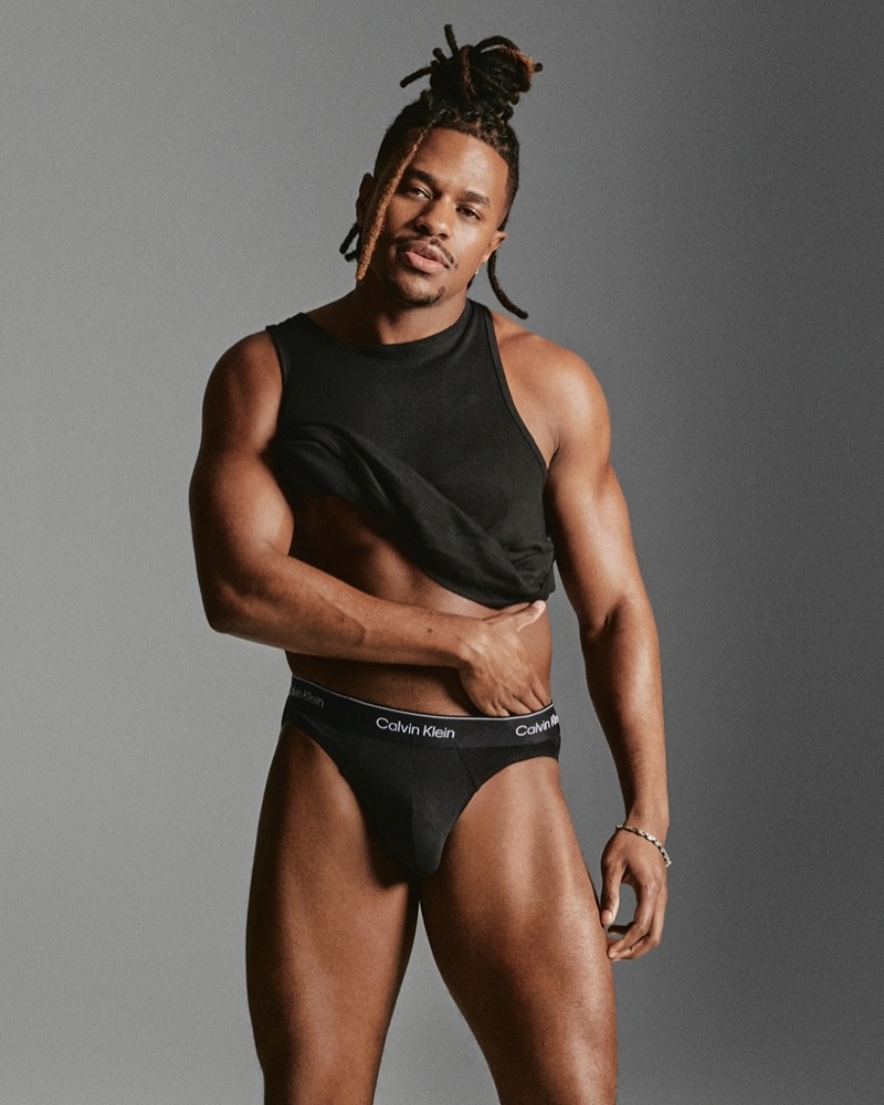 Jeremy Pope fronts Calvin Klein's 2024 Pride campaign in a Cotton Classics tank and Modern Cotton underwear. 