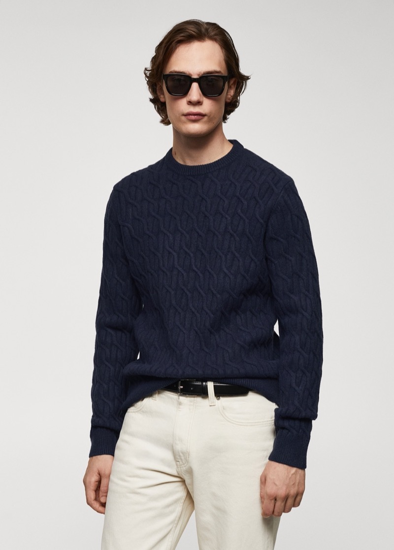 Cable knit sweater Mango Ivy League style men