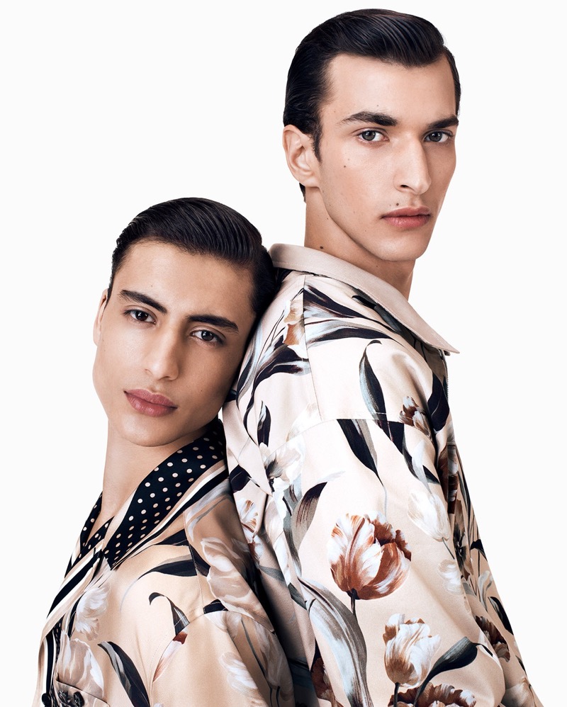 Donning Dolce & Gabbana's floral silk shirts, Yoesry Detre and Habib Masovic embody elegance for the Palermo collection.