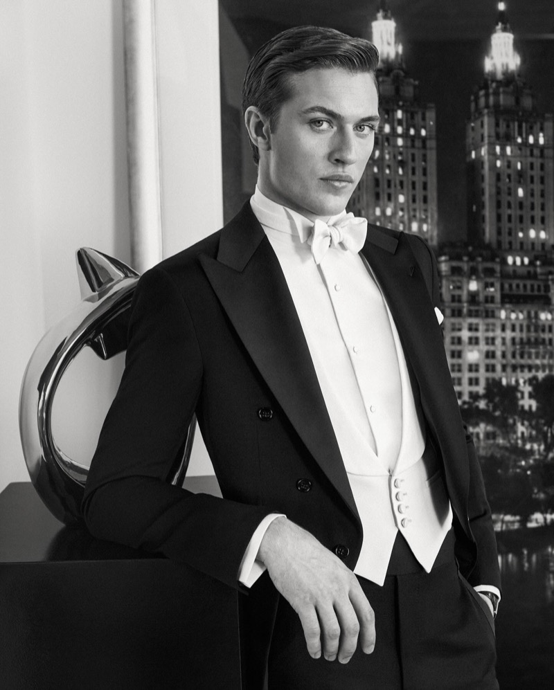 Lucky Blue Smith embodies classic elegance in a Ralph Lauren Purple Label Gregory tailcoat tuxedo. 