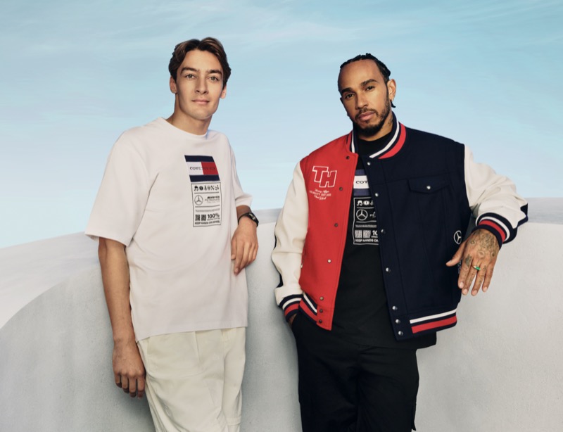 George Russell and Lewis Hamilton make a statement in the Tommy Hilfiger x Mercedes AMG Petronas Formula 1 x Clarence Ruth collaboration.