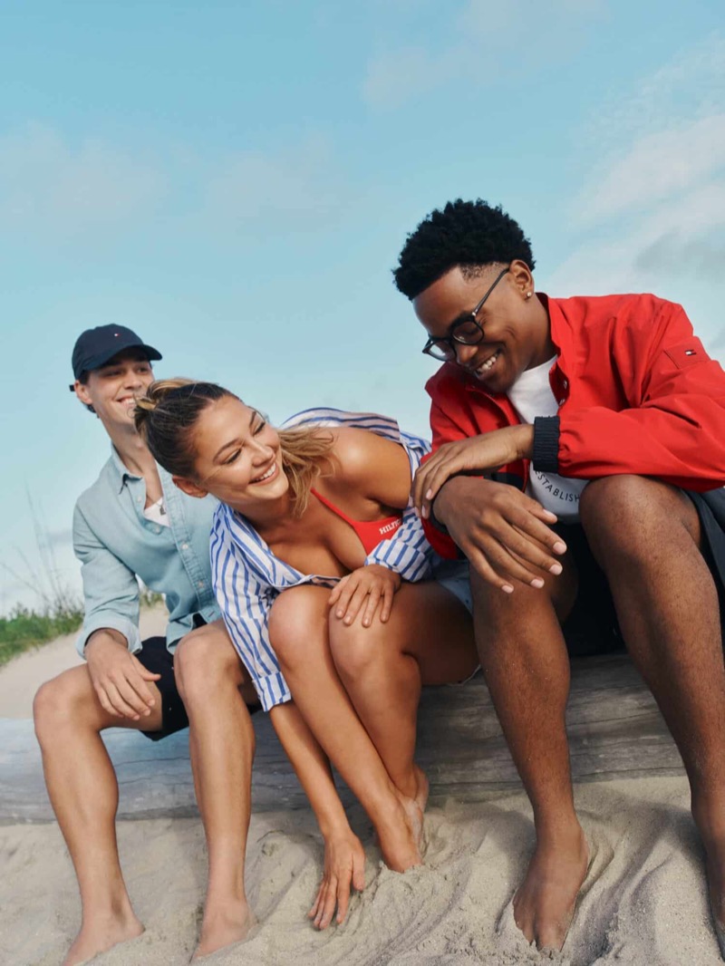Hitting the beach, Noah Beck, Madelyn Cline, and Michael Rainey Jr. star in Tommy Hilfi