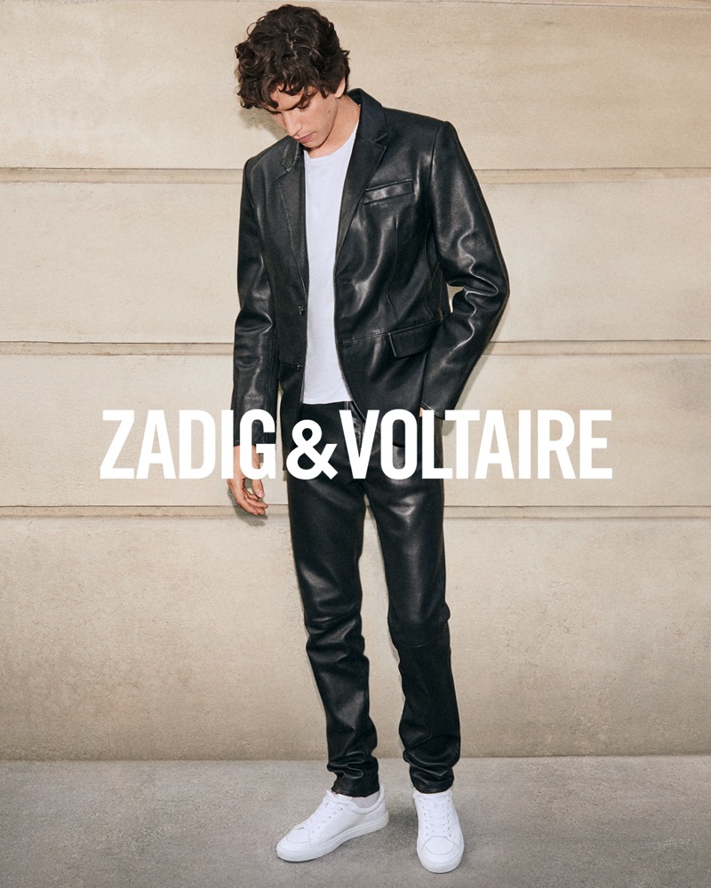 Doubling down on chic leather, Hedi Ben Tekaya wears Zadig & Voltaire.