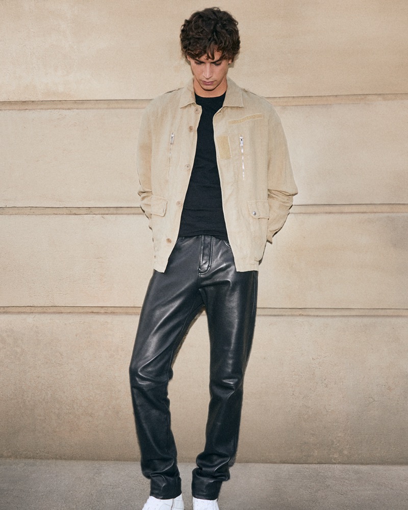 Hedi Ben Tekaya rocks a military-inspired jacket with leather pants by Zadig & Voltaire. 
