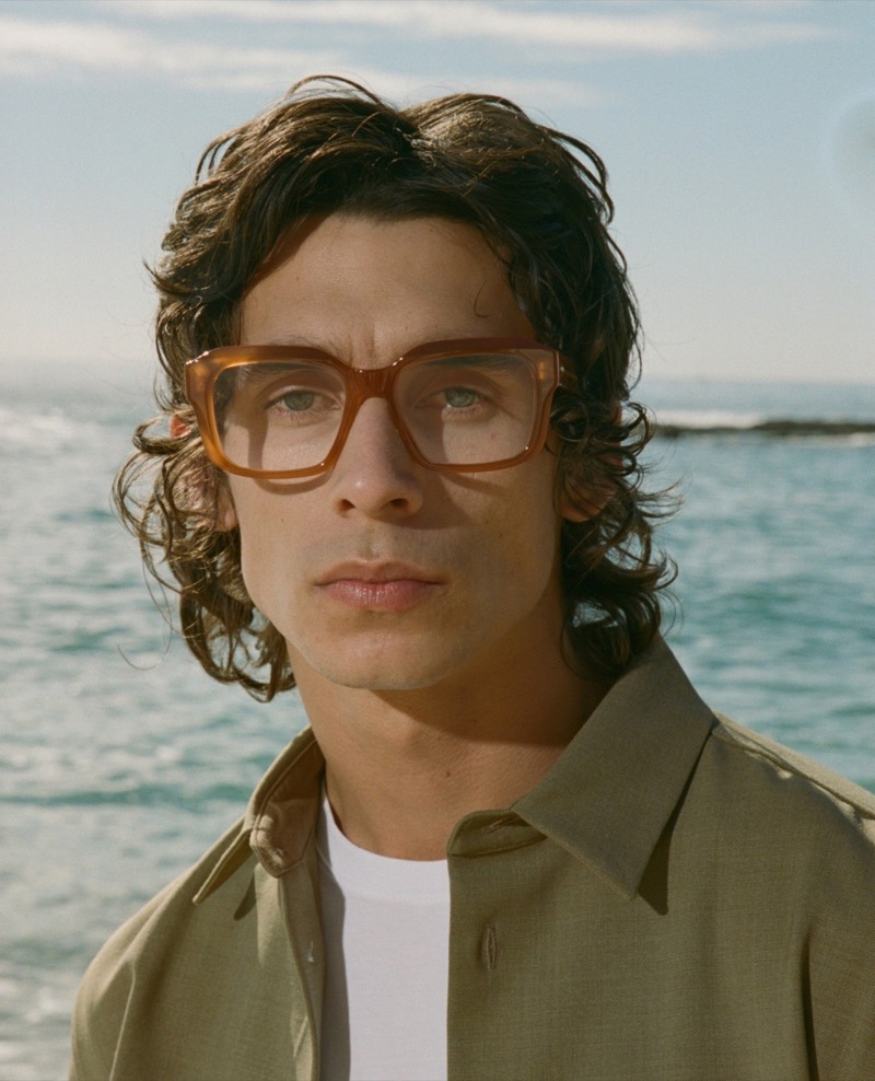 Barton Perreira’s Amaya eyeglasses feature a bold rectangular frame.