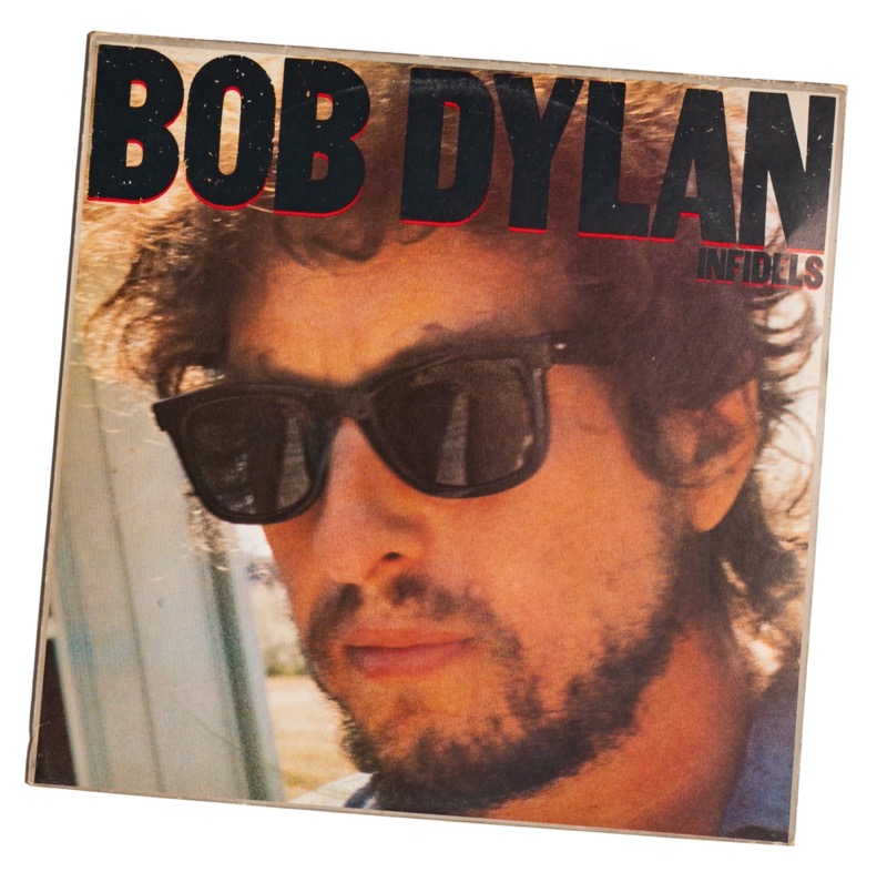 Bob Dylan wears his signature Wayfarer sunglasses on the cover of his 1983 album “Infidels.”