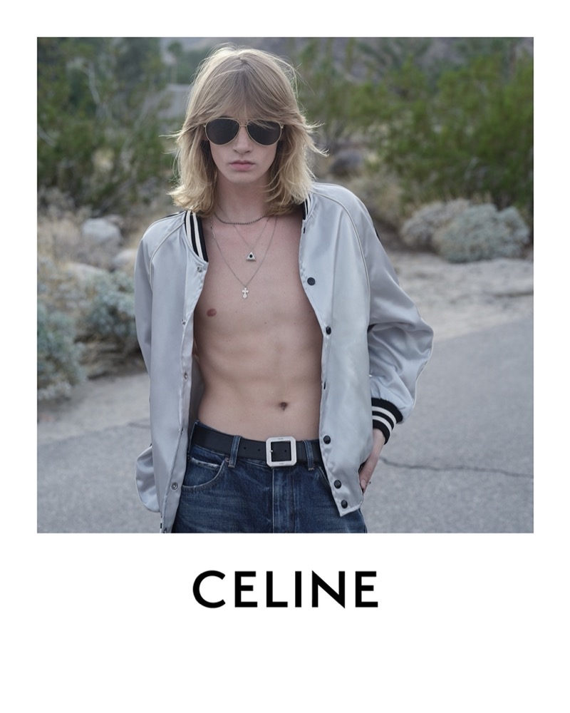 Sporting a silver teddy jacket and classic jeans, Fisher personifies Celine’s cool and collected summer 2024 style.