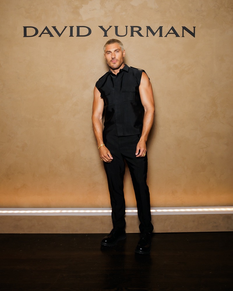 Celebrity hairstylist Chris Appleton turns heads in a sleek, all-black look at the David Yurman 2024 campaign launch. 