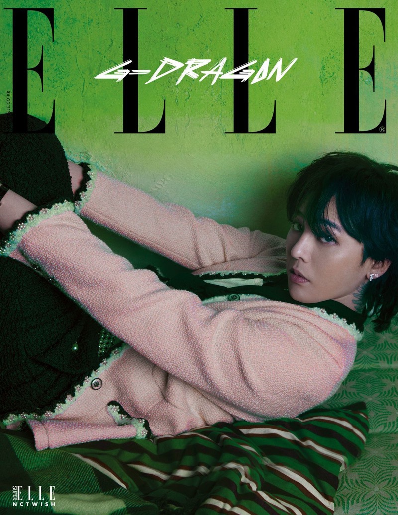 Handsome in pink, G-Dragon wears Chanel for Elle Korea’s July 2024 cover.
