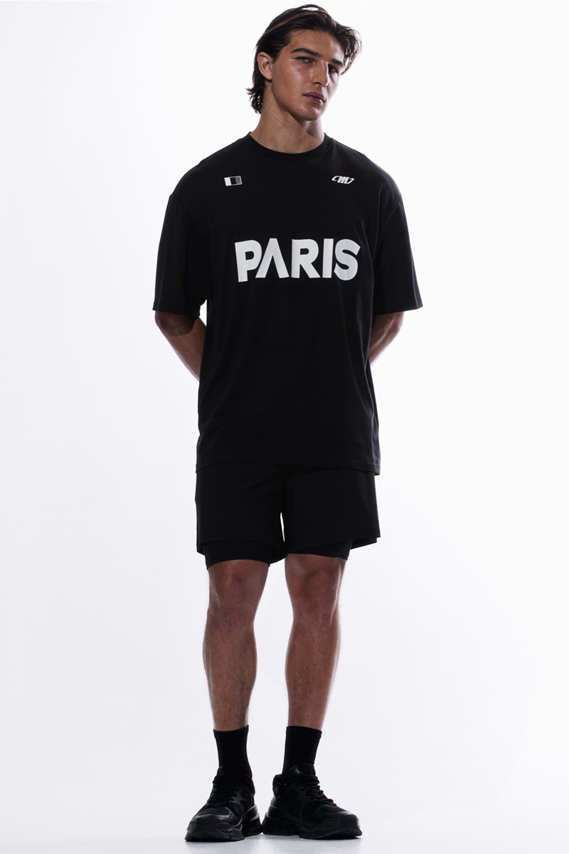 Sacha Bilal models a sporty look from H&M, including its “Paris” T-shirt.