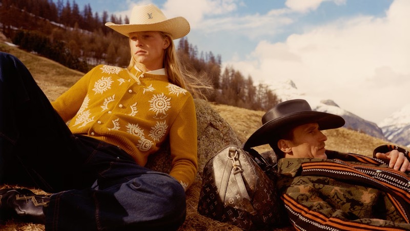 Lounging in a scenic valley, Luke Champion and Clément Chabernaud star in the Louis Vuitton fall-winter 2024 campaign.