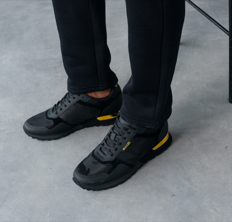 mallet lowman triple black gold camo sneakers