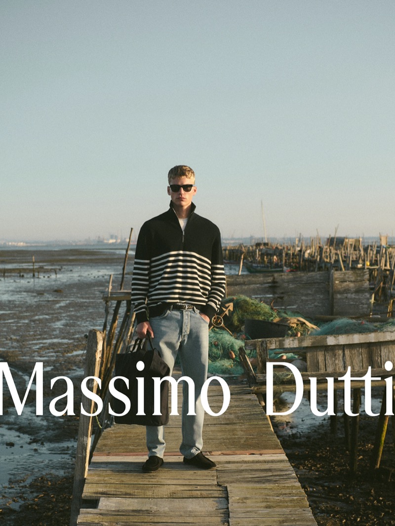 Massimo Dutti embraces a nautical aesthetic with striped knits for its “Wetland” collection. 